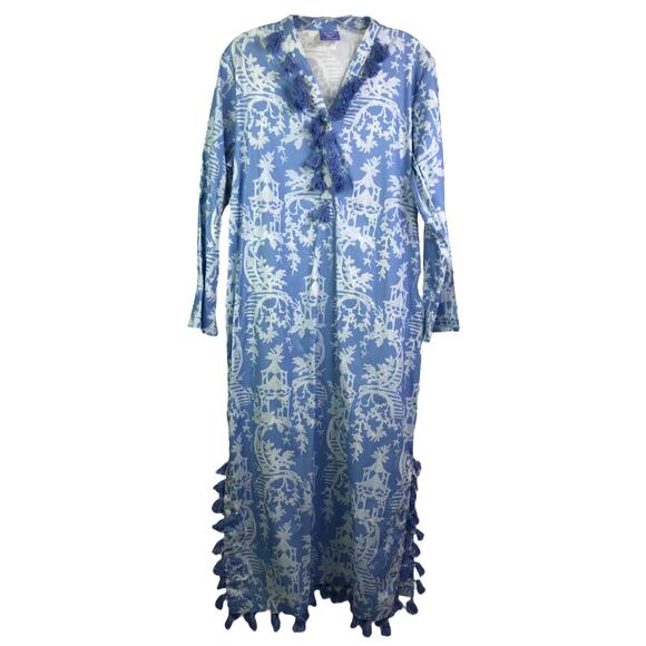 Pine Cone Hill Cover Up Womens XS/S Blue Fine Linens Cotton Tassels Dress Beach - Picture 1 of 10